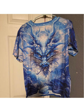 Blue dragon graphic tee with white and blue dragon design #dragon #graphic